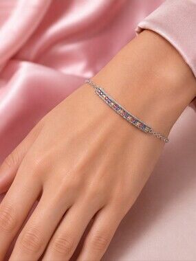 925 Sterling Silver Tennis Bracelet 7.5" with Natural Multicolor Sapphires